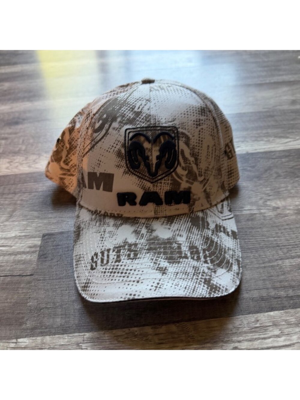 Ram Logo Camo Baseball Cap L/XL Adjustable Beige & Brown Design